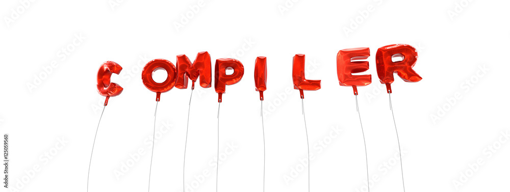 Fototapete compiler - word made from red foil balloons - 3d rendered. can be used for an online banner ad or a 