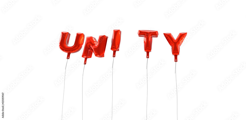 Fototapete unity - word made from red foil balloons - 3d rendered. can be used for an online banner ad or a pri