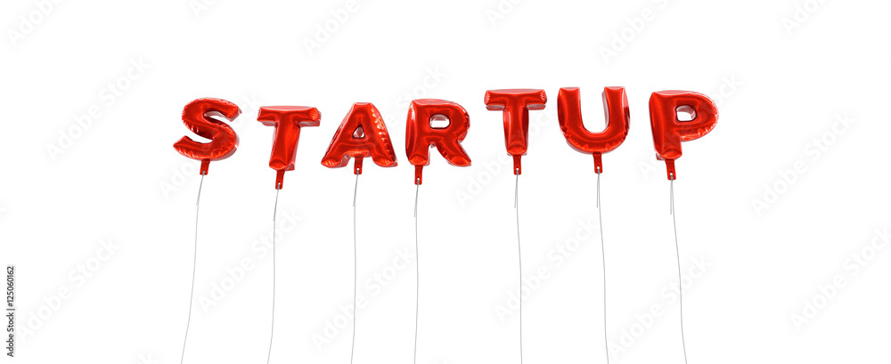 Fototapete startup - word made from red foil balloons - 3d rendered. can be used for an online banner ad or a p