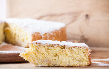 Piece sponge cake close up