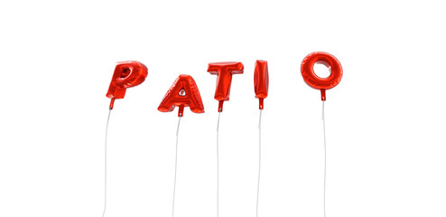 PATIO - word made from red foil balloons - 3D rendered.  Can be used for an online banner ad or a print postcard.