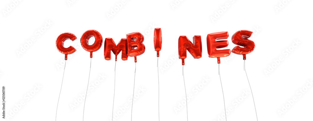 Fototapete combines - word made from red foil balloons - 3d rendered. can be used for an online banner ad or a 