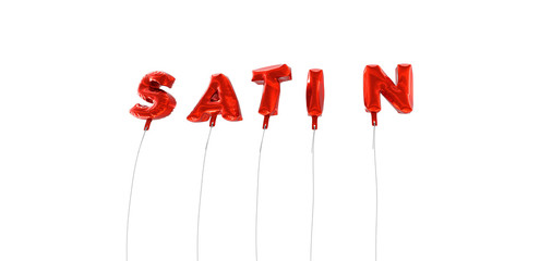 SATIN - word made from red foil balloons - 3D rendered.  Can be used for an online banner ad or a print postcard.