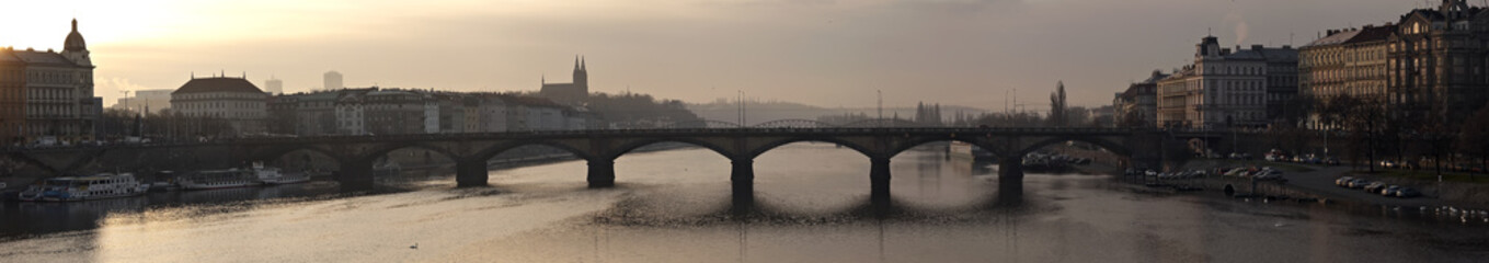 Prague bridges at morning. Winter in Prague.