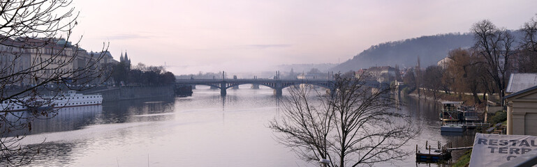 Prague bridges at morning. Winter in Prague.