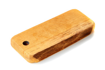 Wooden chopping board on white