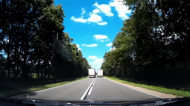 Dash Cam Overtaking Truck On Local Road Driving POV, Poland Europe