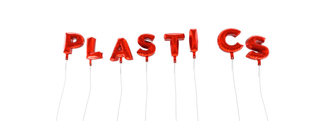 Fototapeta premium PLASTICS - word made from red foil balloons - 3D rendered. Can be used for an online banner ad or a print postcard.