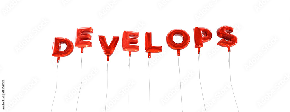 Fototapete develops - word made from red foil balloons - 3d rendered. can be used for an online banner ad or a 