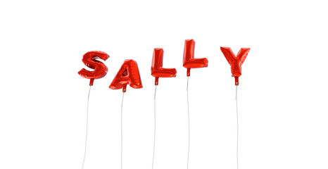 SALLY - word made from red foil balloons - 3D rendered.  Can be used for an online banner ad or a print postcard.