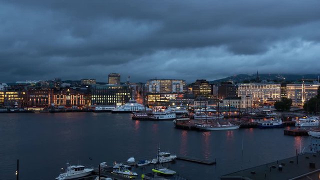 Time Lapse of the Scenic Port of Oslo Day to Night -  Norway Europe