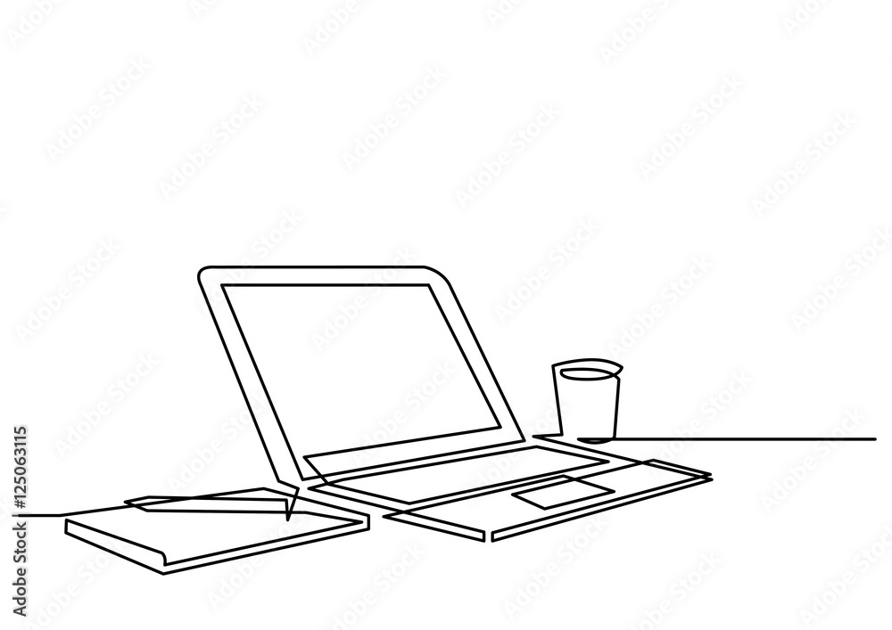 Canvas Prints continuous line drawing of desk laptop computer pen