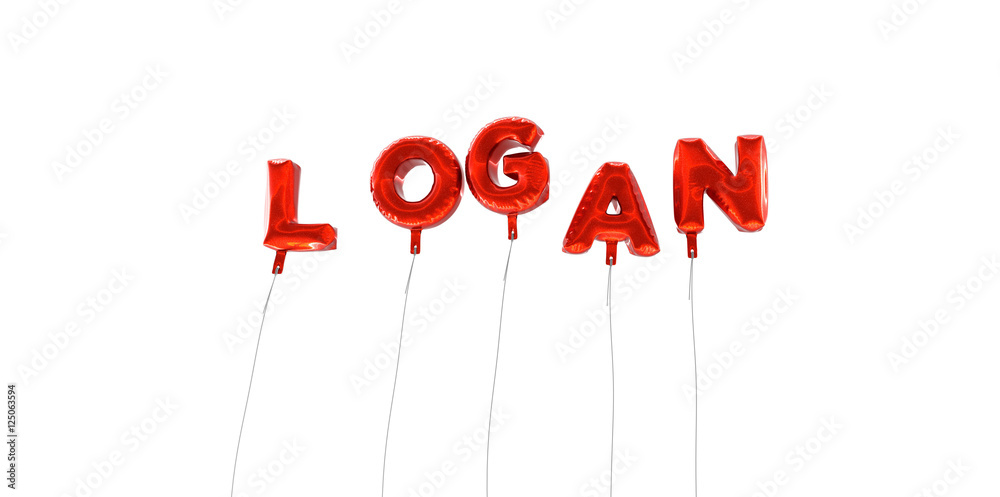 Fototapete logan - word made from red foil balloons - 3d rendered. can be used for an online banner ad or a pri