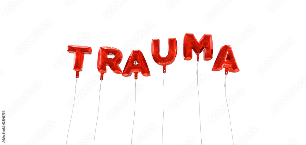 Fototapete trauma - word made from red foil balloons - 3d rendered. can be used for an online banner ad or a pr