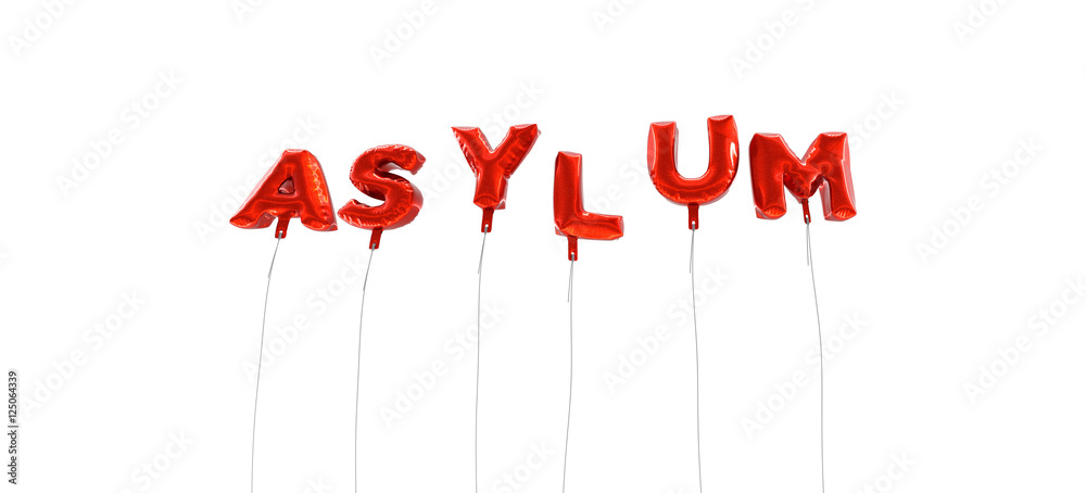 Fototapete asylum - word made from red foil balloons - 3d rendered. can be used for an online banner ad or a pr