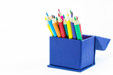 Colour pencils isolated on white background close up