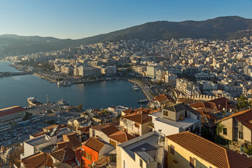 Fototapeta na wymiar Panorama to old town and port of Kavala, East Macedonia and Thrace, Greece