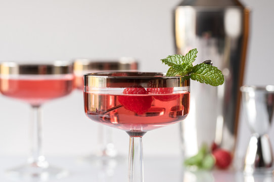 Raspberry Cordials in Coupes