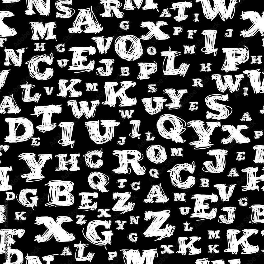 Aufkleber Sketch letters seamless pattern. Abstract alphabet background. V