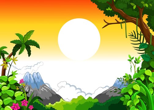 landscape with sunset background