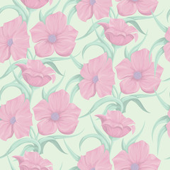 Seamless pattern in pastel colors with pink flowers. EPS10 vector illustration. Light texture for your design.