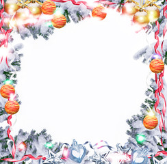  Christmas toy on a branch of spruce