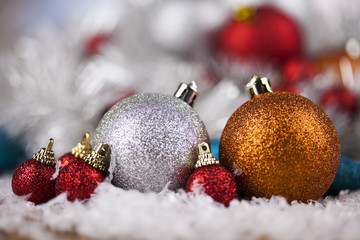 Christmas balls on shiny background