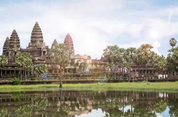 Fototapeta na wymiar Famous View Point of Angkor Wat Temple, Cambodia