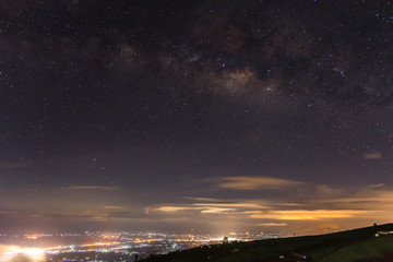 Fototapeta premium mountain landscape milky way in thailand at Phu Thap Boek