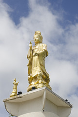 'Guan Yin', Goddess of Mercy, Golden statue of bodhisattva in Trang,Thailand.