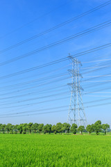 High voltage power tower scenery during the day