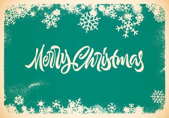 Christmas lettering card with hand drawn letters and snowflakes