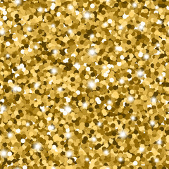 Glitter seamless pattern with golden circles and shiny sparkles