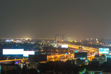 a view over the big asian city of Bangkok , Thailand at nighttim