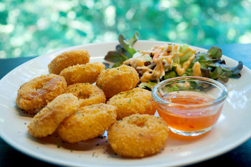 Fried fish nuggets ,selective focus