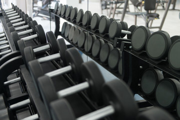 Obraz na płótnie Canvas Rows Of Dumbbells In The Gym