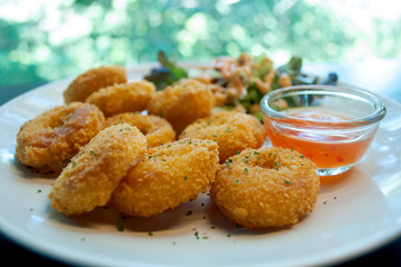 Fried fish nuggets ,selective focus
