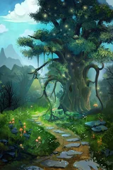 Fototapete The Tree in the Evening. Video Game's Digital CG Artwork, Concept Illustration, Realistic Cartoon Style Background   © info@nextmars.com