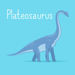 Plateosaurus dinosaur colorful card for kids playing. Vcetro illustration