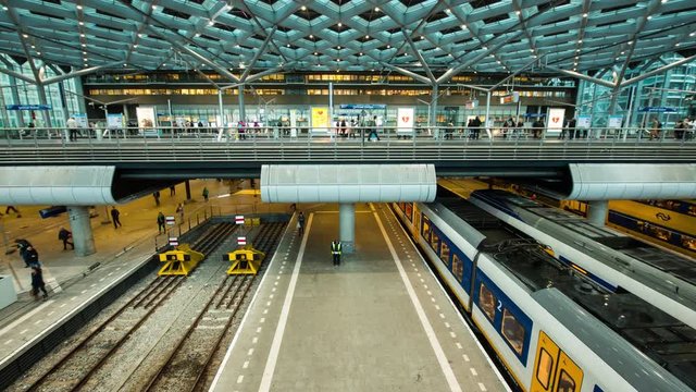 Time Lapse Zoom of Central Train Station - The Hague Netherlands