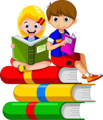 couple child cartoon reading book for you design - 125074567