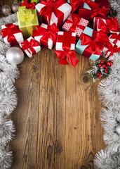 Merry Christmas Frame, Gift box with red ribbon 