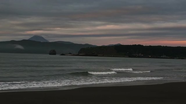 Sunset over Pacific Ocean in the Bay Zavoiko stock footage video