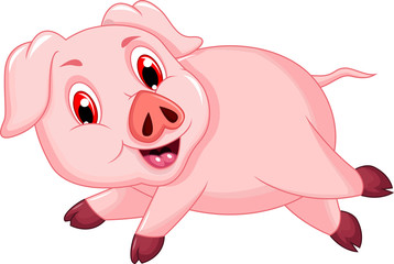 funny pig cartoon running - 125075521