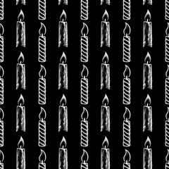 Black and white seamless pattern with hand drawn candles. Vector illustration