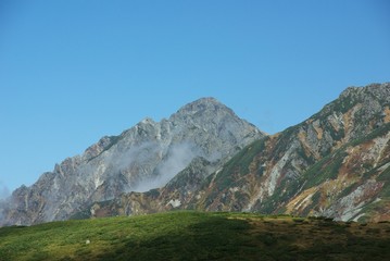 Fototapeta na wymiar 立山黒部アルペンルート・高原バスの車窓から見た剱岳