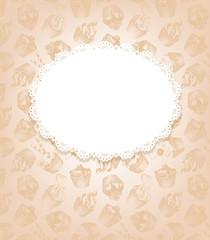 Retro background with cupcakes and doily. Vector illustration