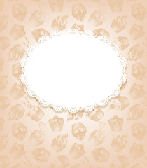 Retro background with cupcakes and doily. Vector illustration