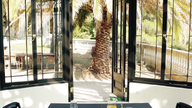 Served table on the terrace of a luxury