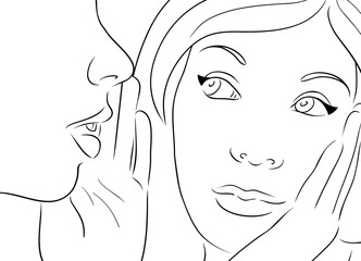 Contour Vector illustration with two gossiping girls.